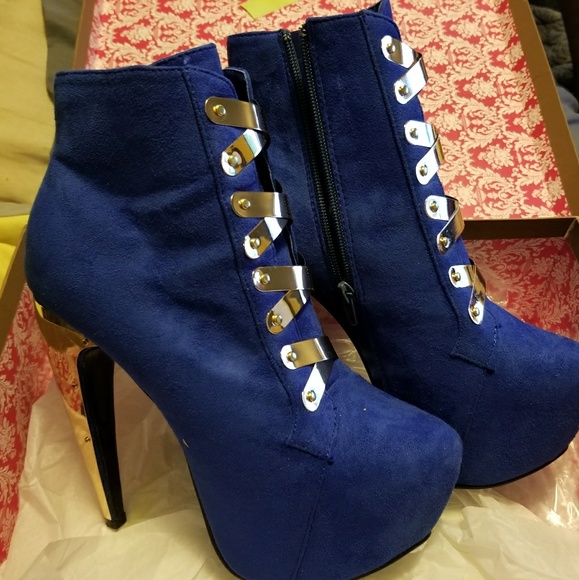 OFFER Royal blue and gold high heel booties/ boots - Picture 2 of 8